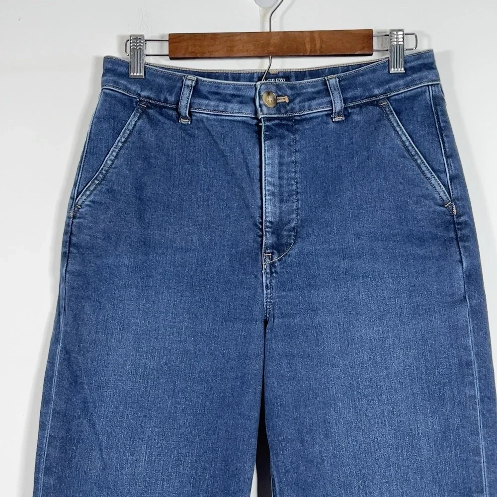 J. Crew High Rise Trouser Jeans Women Sz 28 Blue Wide‎ Leg Stretch